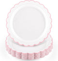 NatNarr 30 Pk Pink Paper Plates 9" Scalloped Pink White Party Plates | Cute by NatNarr