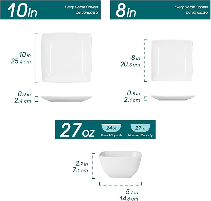 vancasso Soho Dinnerware Sets 12 Pieces, Dinner Plate, Dessert Plate, Bowls - Image 2