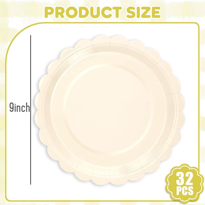32 Pcs Beige Paper Plates 9 Inch Scalloped Dessert Plates - Image 2