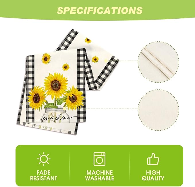 Artoid Mode Buffalo Plaid Sunflower Sunshine Vase Summer Table Runner, Spring - Image 5