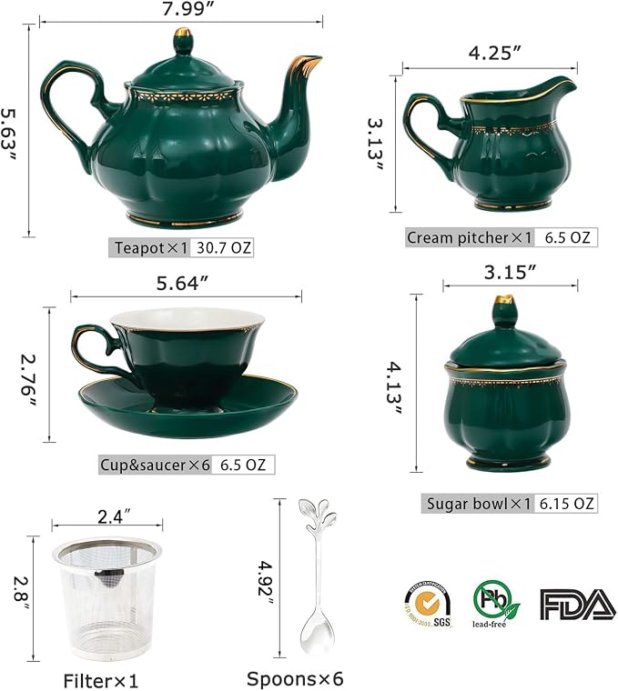 CHENP.HMC Tea Set 22-Piece Porcelain Ceramic Coffee Tea Sets | Cups Saucer - Image 4