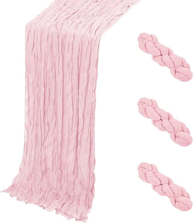 3 Pack Light Pink Cheesecloth Table Runner, 17 x 108 Inch, Gauze Cheese Cloth by Yorcari