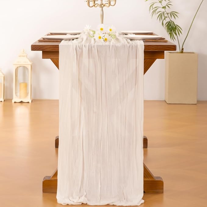 Cheesecloth Table Runner Summer Boho Wedding Birthday Party Home Decor | Ivory - Image 3