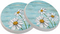 Daisy Flowers Ceramic Coasters Blue Old Wooden Background Absorbent Drink by oFloral