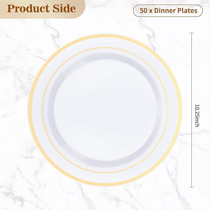 BESTVIP 50Pcs Gold Plastic Plates, 10.25 Inch Disposable Party Plates | Heavy - Image 4