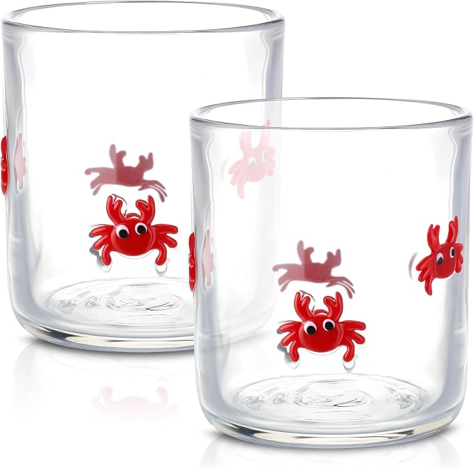 SiliFine 2 Pcs Crab Icon Juice Glasses - 14oz Red Crab Stemless Wine Drinking by SiliFine