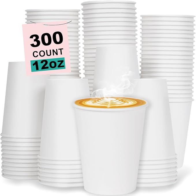 12 oz 300 Pack Disposable Coffee Cups, Bulk White Disposable Paper Cups by COOLCAP