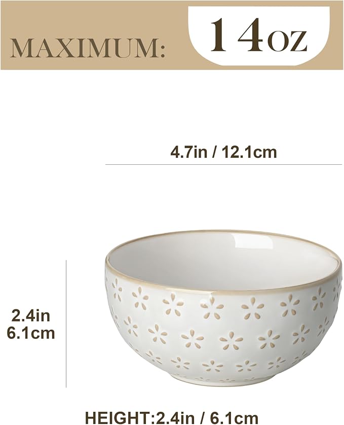 MALACASA Small Bowls, 14 Ounce Ice Cream Bowl, Stoneware Dessert Bowls Set of 4 - Image 2
