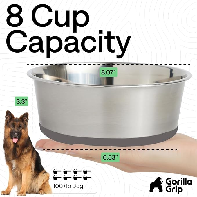 GORILLA GRIP Dog Bowl, Holds 8 Cups, Food Grade 304 Stainless Steel Food and - Image 4