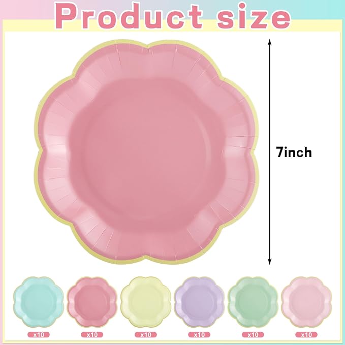 60 Pcs Pastel Paper Plates, 7 Inch Scalloped Dessert Plates - Image 2