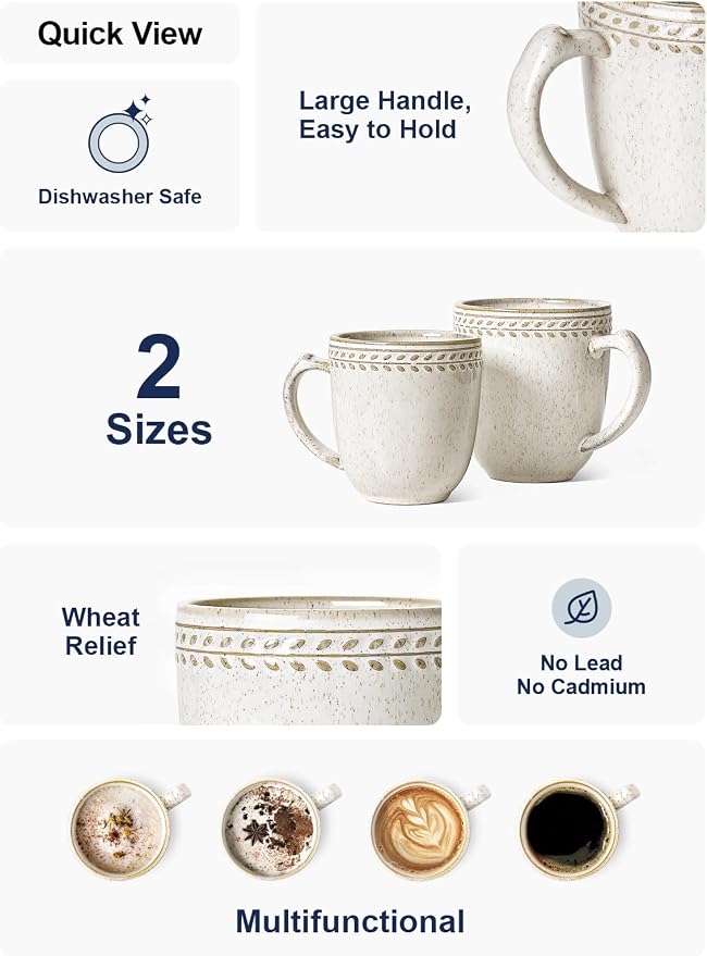 LE TAUCI Coffee Mugs 12 oz, Ceramic Mug Set, Embossment Cups - Image 4