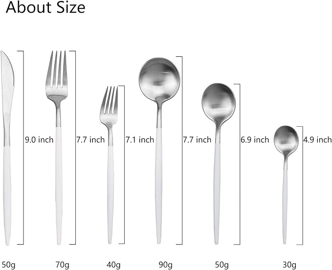 JASHII 18/10 White Handle Flatware Silver Silverware Set 304 Stainless Steel - Image 3