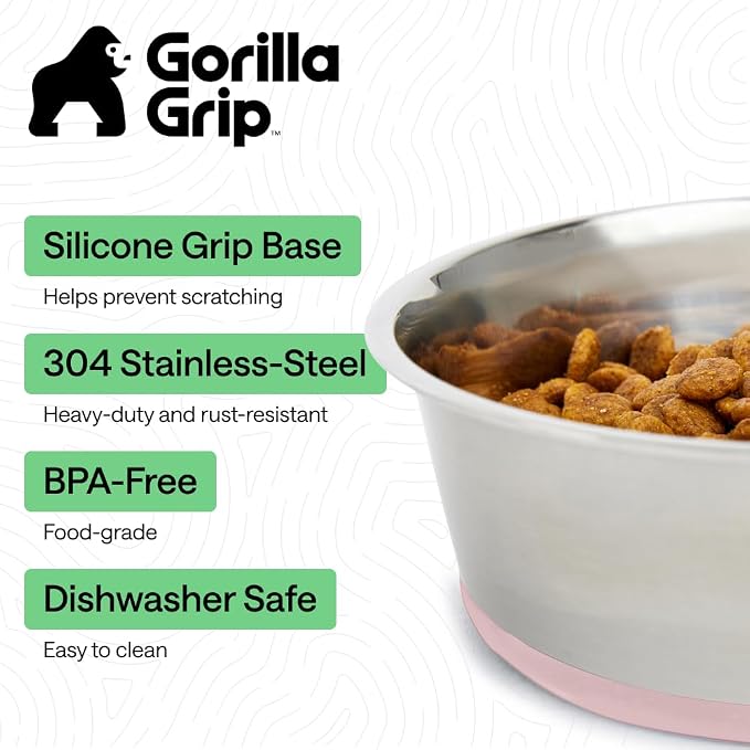GORILLA GRIP Dog Bowls, Food Grade 304 Stainless Steel, Holds 6 Cups Each Food - Image 2