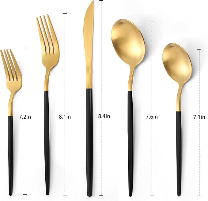 VANVRO Matte Black Gold Silverware Set, 20-Piece Stainless Steel Flatware Set - Image 2