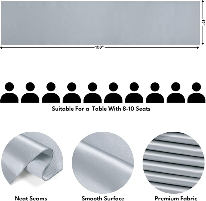 Silver Satin Table Runner, 12x108 Inches, 2 Pack | Premium Satin, Smooth - Image 2