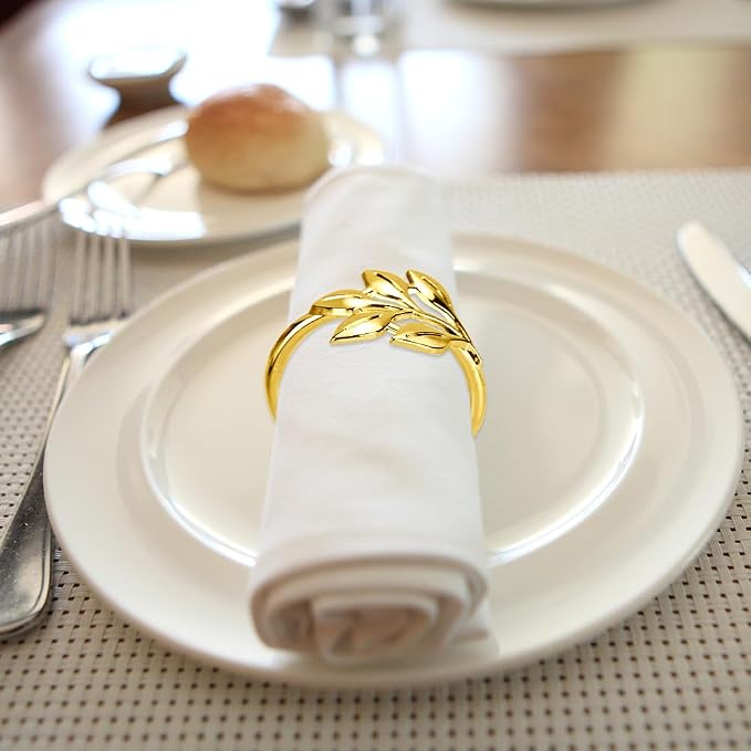 30 Pcs Gold Leaf Napkin Rings Set, Metal Napkin Ring Holders Buckles - Image 8