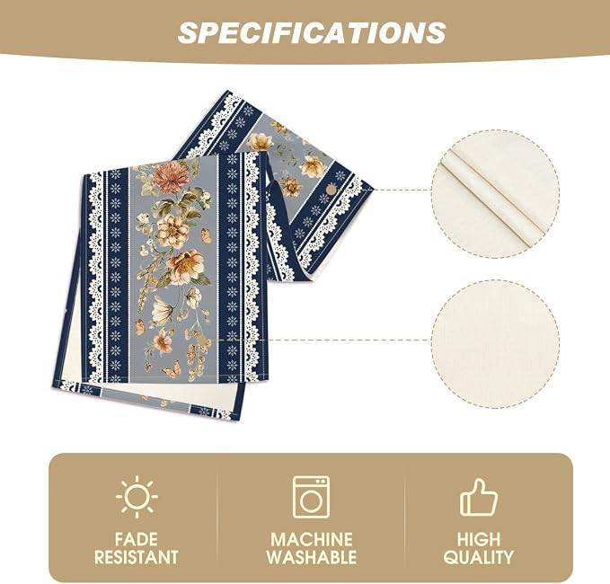 Artoid Mode 210 GSM Fall Table Runner 13x90 Inch Home Party Decor | Blue - Image 5