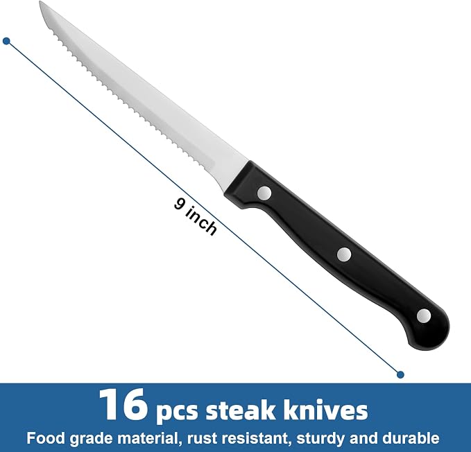 Steak Knives Set of 16, Sharp Triple Rivet Steak Knife Sets, High-Carbon - Image 2