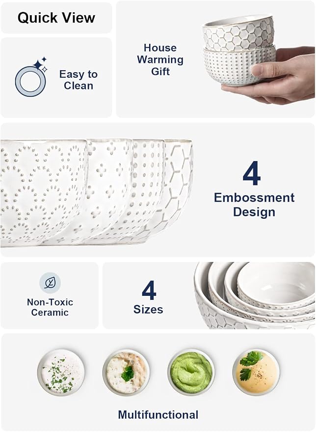 LE TAUCI 3.5 Inch Small Bowls, TINY Embossed Ceramic Dip Bowls, Sauce Dishes - Image 4