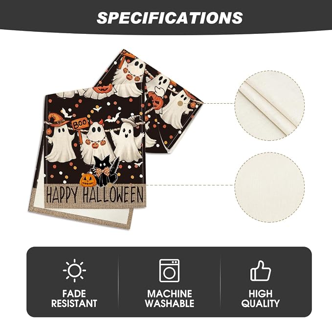 Artoid Mode 210 GSM Halloween Table Runner 13x120 Inch Home Party Decor | Ghost - Image 5