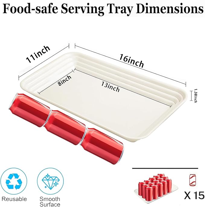 SUT 6-Pack Ivory Serving Trays for Entertaining-16 x 11" Serving Platters for - Image 2