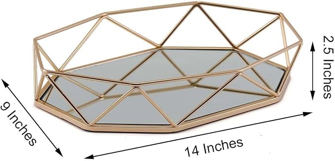 Efavormart 14" x 9" Gold Metal Geometric Serving Tray | Octagon Mirror Tray - Image 3