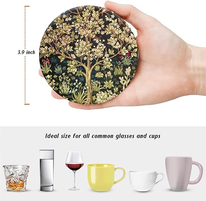 HUXJOKO Coasters for Drinks Set of 6, William Morris Floral Pattern Absorbent - Image 2