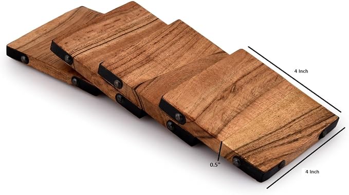 Acacia Wood Square Coasters Protection Tabletop, Countertop and Surfaces Size: - Image 6
