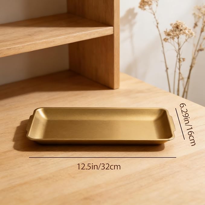 2Pcs 304 Stainless Steel Food Serving Trays, 12.6" Rectangular Gold Platters - Image 3