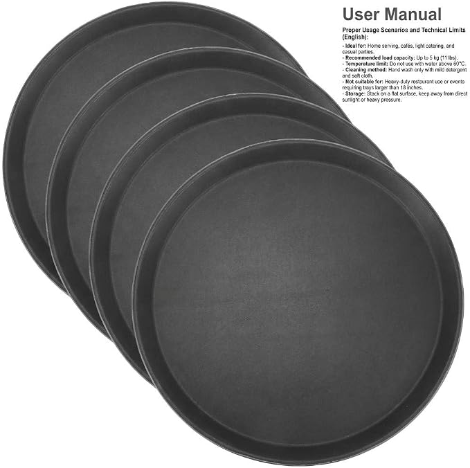 QWORK 14-Inch Round Non-Slip Serving Tray Set – 4Pack Rubber Surface Drink & - Image 2