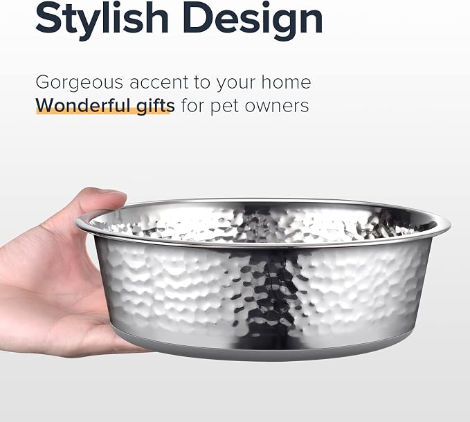 URBUDDIES 2 Pack Hammered Stainless Steel Dog Bowls, 8 Cup, Dishwasher Safe - Image 5