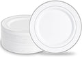 100PCS White Silver Plastic Plates Disposable, 10.25" Heavy Duty Plates | by N9RTABLEWARE