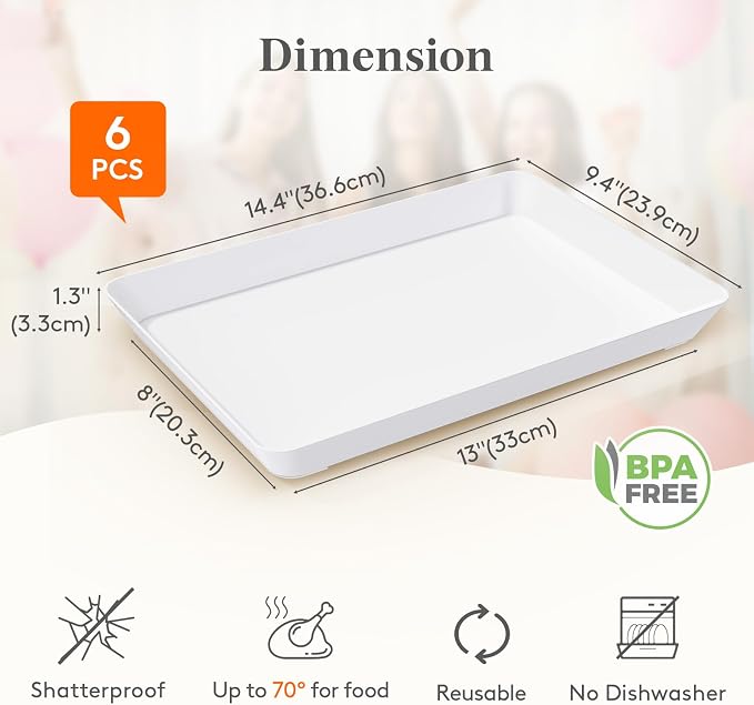 Lifewit 14.5" x 9.5" Large Plastic Serving Trays - Image 2