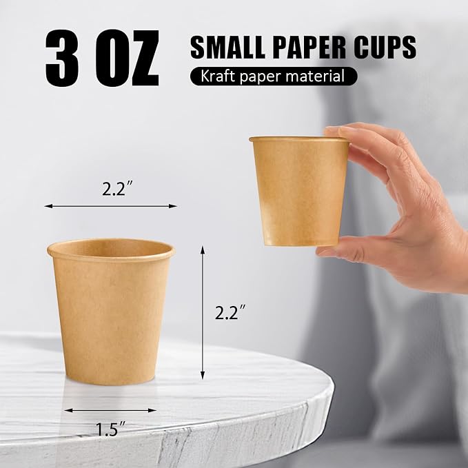 Clawsoff 300 Pack 3 oz Paper Cups Disposable Kraft Small Bathroom Cups | Hot or - Image 2