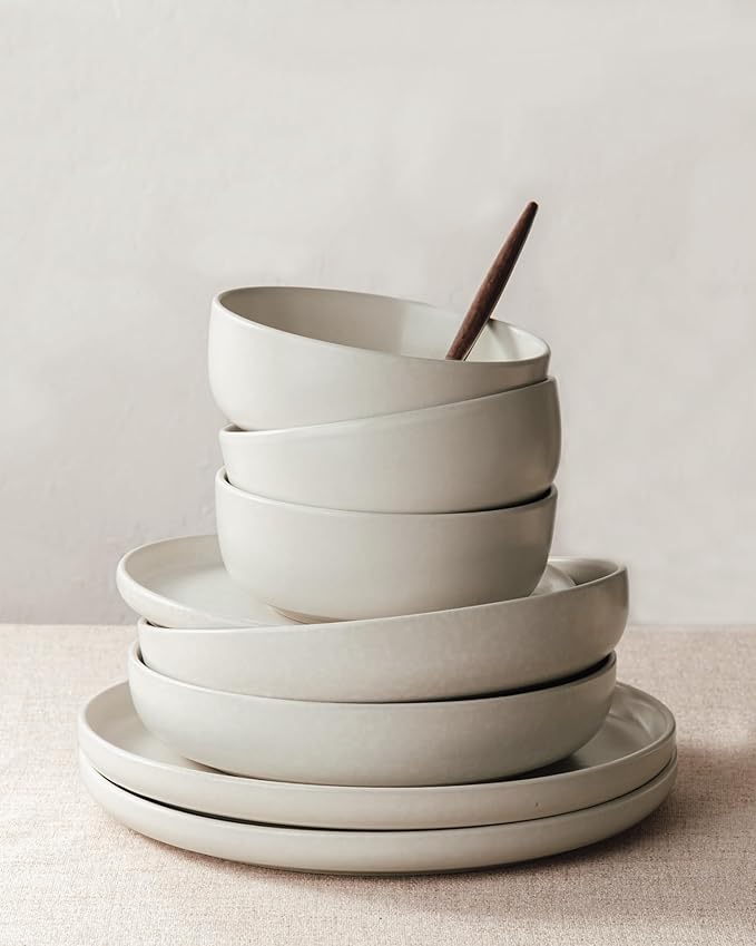 Famiware Milkyway 24-Piece Stoneware Plates and Bowls, Matte Beige White | - Image 6