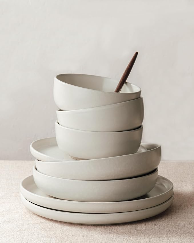 Famiware Milkyway 18-Piece Stoneware Dinnerware Set, Matte Beige White | Plates - Image 5