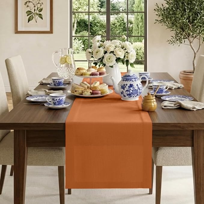 Classic Linen™ by D'Moksha Rust Table Runner 120 Inches Long, 100% Pure Linen by DMokshaHomes