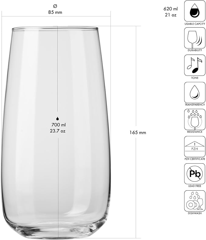 Krosno glasses for water, iced tea Elegant design | Set of 6 | Capacity 23.7 Fl - Image 2