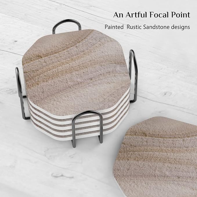 UMIRRO Absorbent Ceramic Stone Coasters Set of 6 - Image 2