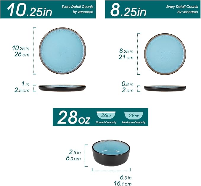 vancasso Plates and Bowls Sets, 18 Pieces Stoneware Dinnerware Sets - Image 2