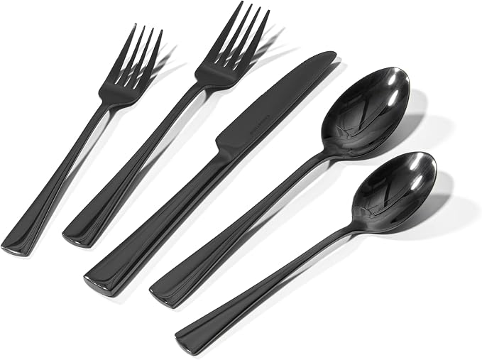 18/10 Flatware set for 8, 40 Piece Black Stainless Steel Silverware Set | by KINGSTONE
