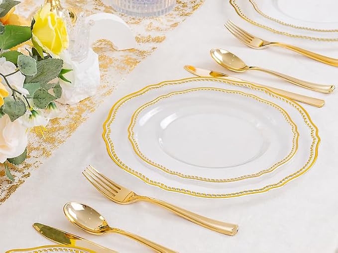 60 Pcs Clear Gold Dinner Plates - Image 7