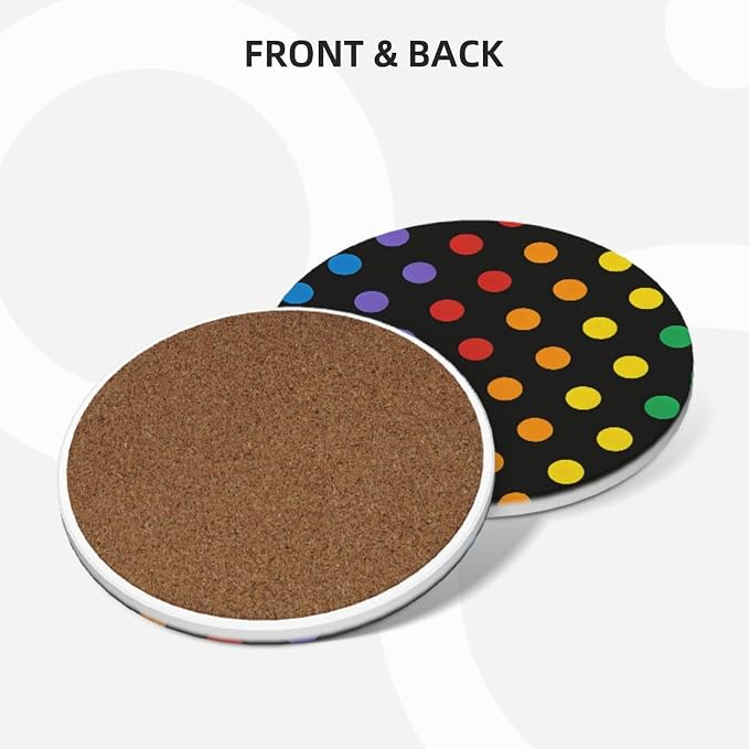 Colorful Polka Dots Coasters Set of 4, Absorbent Ceramic Drink Coasters Cup Mat - Image 2