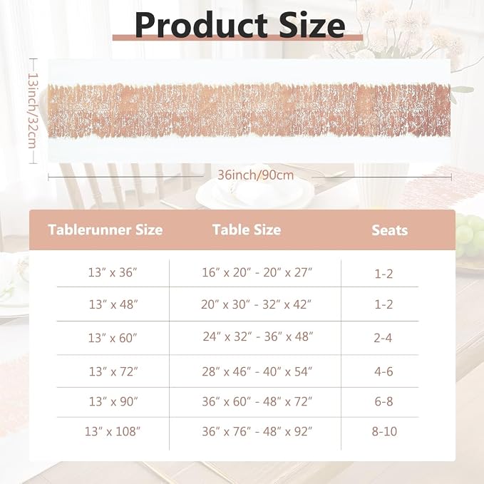 Metallic Style Rose Gold Table Runner, Table Runners 36 Inches Long | Cotton - Image 7