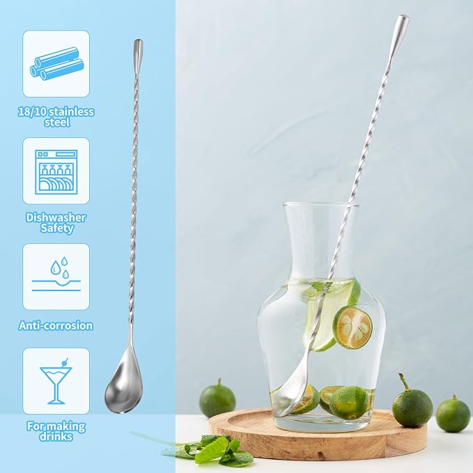 6 Pcs 12 Inch Bar Mixing Spoon Cocktail Spoon Stainless Steel Bar Long Spoon - Image 5