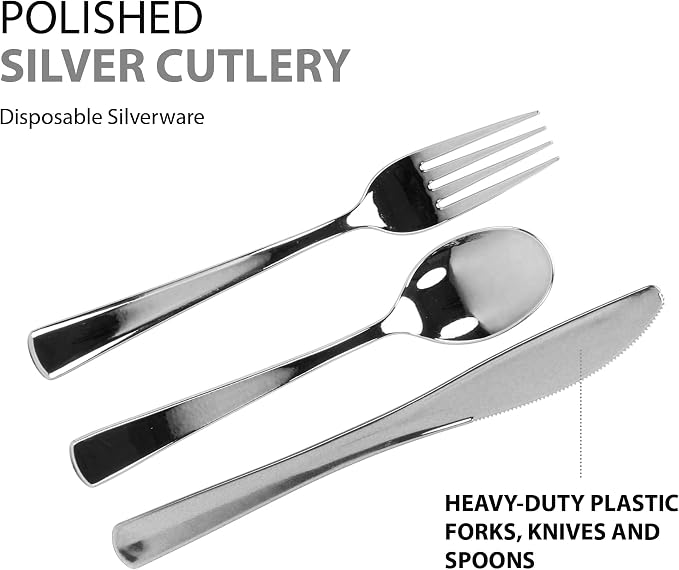 Plastic Cutlery Silverware Extra Heavyweight Disposable Flatware, Full Size - Image 3