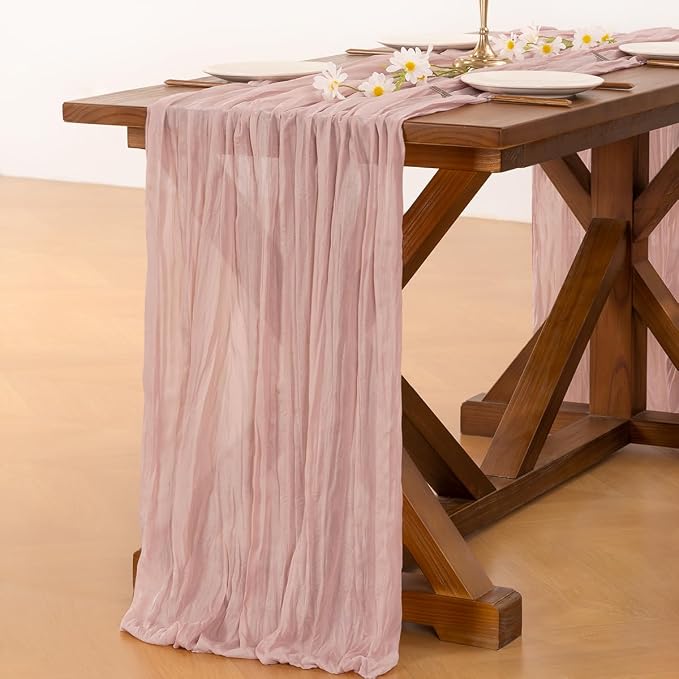 Pink Cheesecloth Table Runner Summer Boho Wedding Birthday Party Home Decor | - Image 4