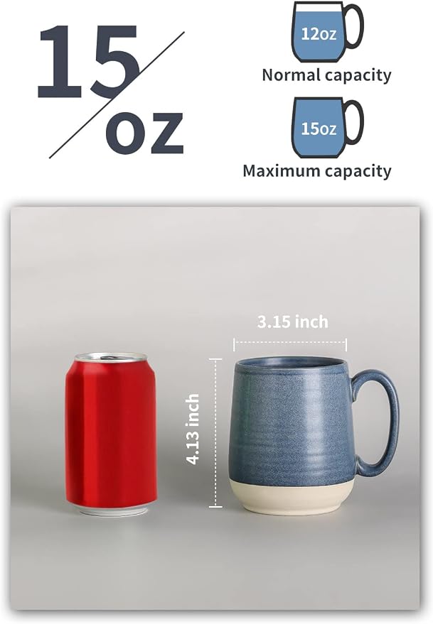 HASENSE Ceramic Large Coffee Mugs Set of 4-15 Ounce Porcelain Coffee Cups Set - Image 3