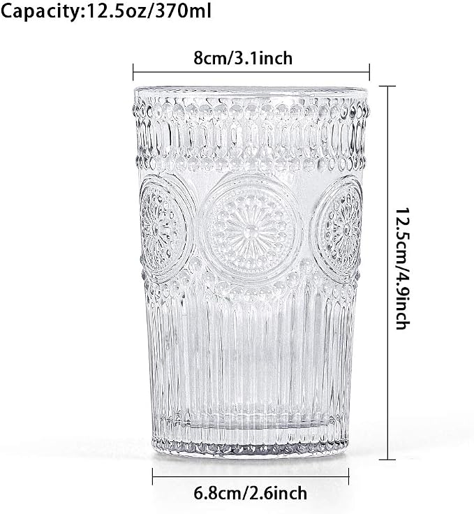 MDLUU Embossed Water Glasses, Romantic Glassware, Vintage Drinking Glasses - Image 3