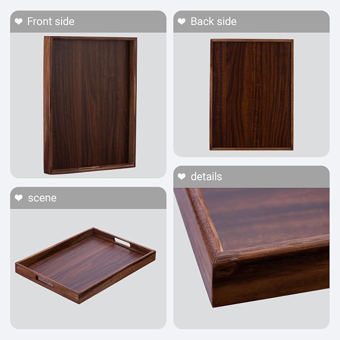 Wooden Serving Tray with Handles, Wood Decorative Trays - Image 4